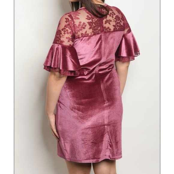 Pink Velvet Dress 1XL, 2XL, 3XL - Picture 3 of 6